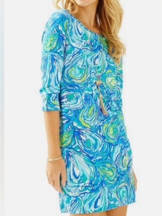 Lilly Pulitzer Dresses & Skirts - Lilly Pulitzer Linden Dress Oh Shucks Oyster Print Pima Cotton Blue Green XXS